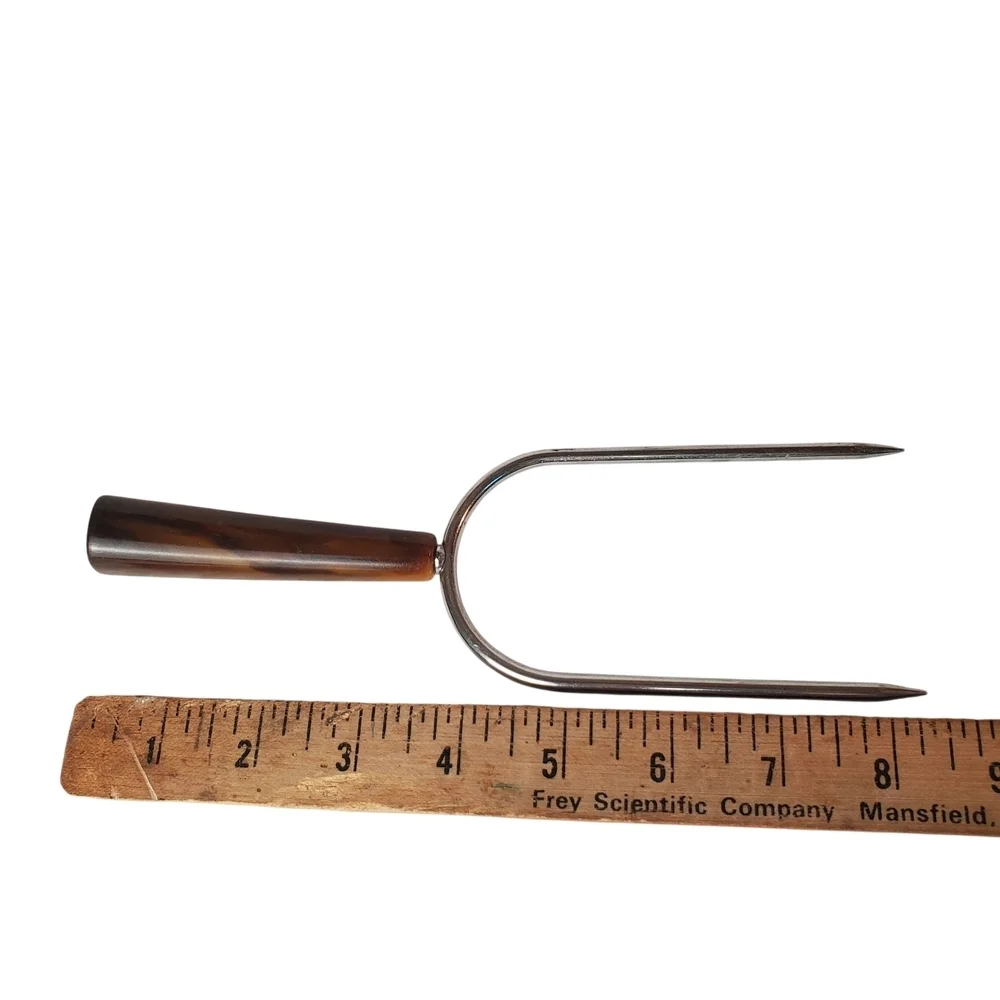 Vntg Bakelite Tortoise Handle and Stainless Steel Carving Fork.
